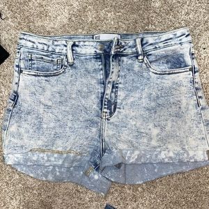 High rise cuff denim shorts